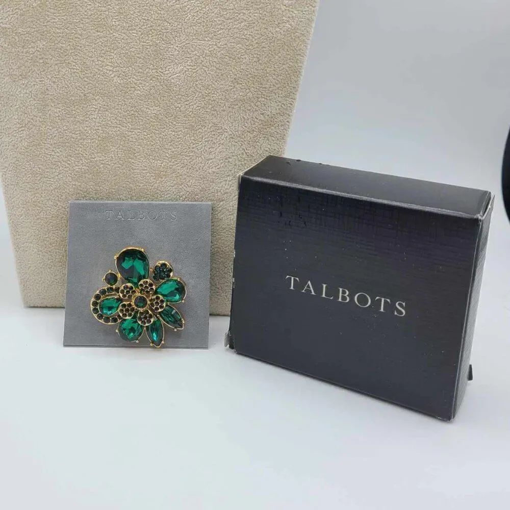 Talbots Evergreen Statement Green Crystal Brooch NEW! NWT! In Box